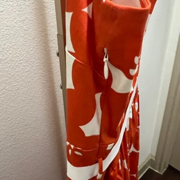 Boden Marilyn Fit and Flare Dress Orange White Print 14R - Picture 3 of 8